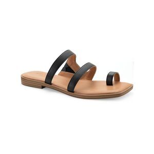 SUN STONE Womens Black Sandy Square Toe Slip On Leather Thong Sandals 6 M